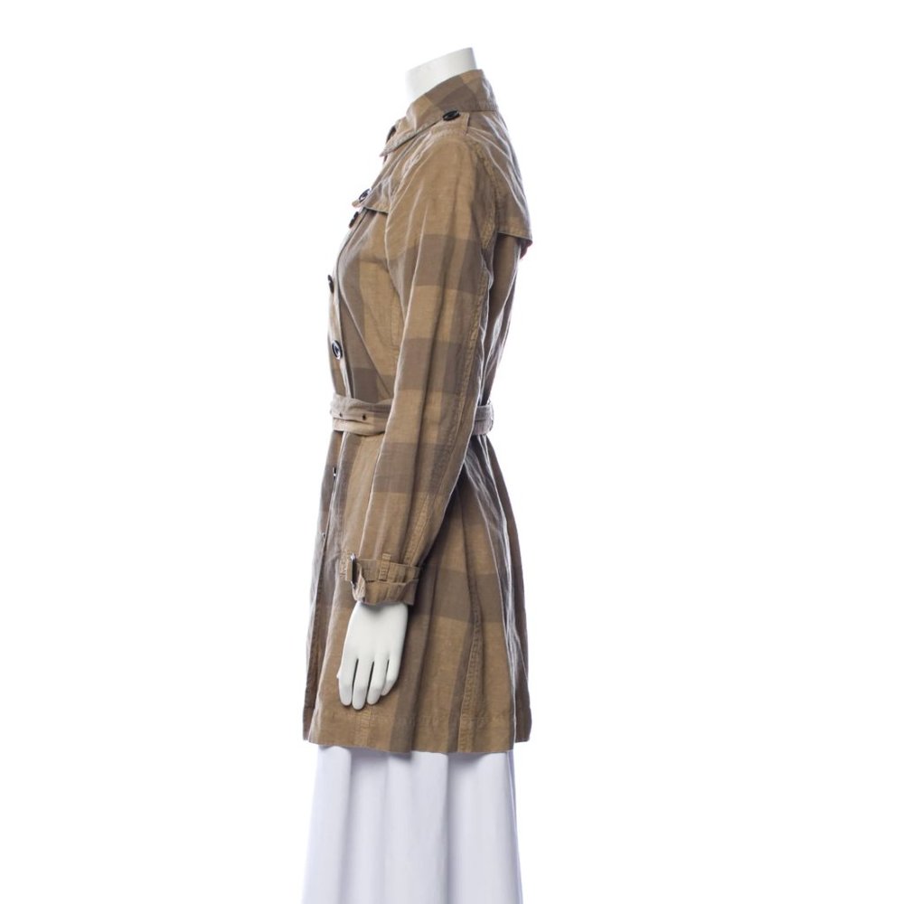 Burberry Linen Blend Plaid Trench Coat Size 4 - Picture 2 of 5